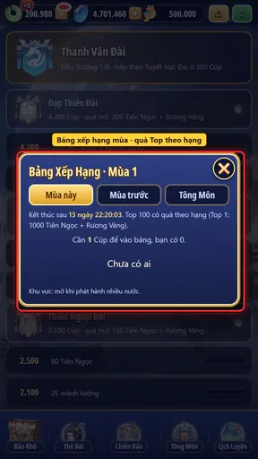 Bảng xếp hạng mùa và quà theo hạng