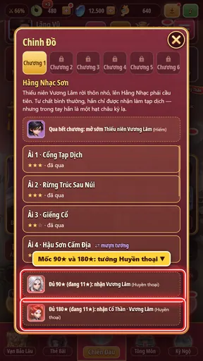Mốc 90 sao và 180 sao