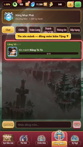Tin xin mảnh trong chat