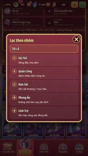 Bảng chọn nhóm: 5 nhóm và mô tả