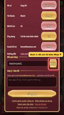 Bước 3: gõ mã rồi bấm Nhận